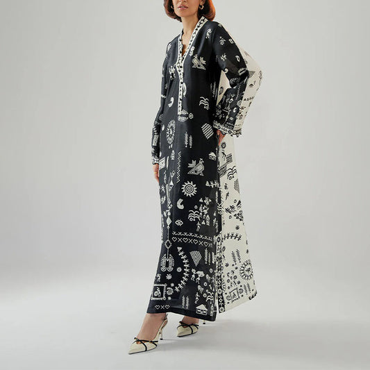 Monochrome Tribal Long Dress for women