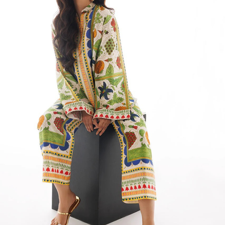 Fruit and Foliage Printed Co Ord Set For Women Modest Wear
