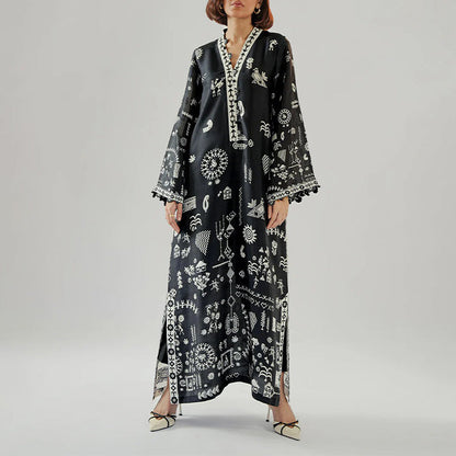 Monochrome Tribal Long Dress for women