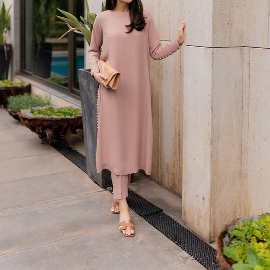 Minimalist Beaded Tunic Coord Set for women