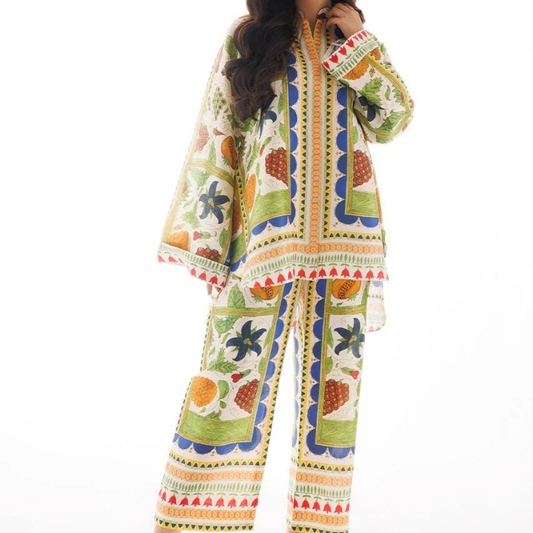 Fruit and Foliage Printed Co Ord Set For Women Modest Wear