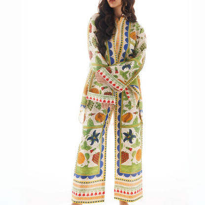 Fruit and Foliage Printed Co Ord Set For Women Modest Wear
