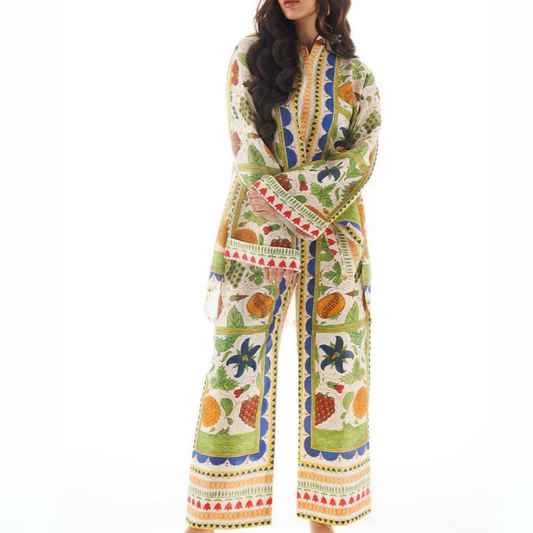 Fruit and Foliage Printed Co Ord Set For Women Modest Wear