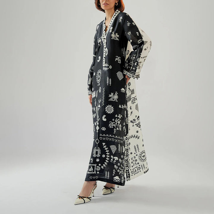 Monochrome Tribal Long Dress for women