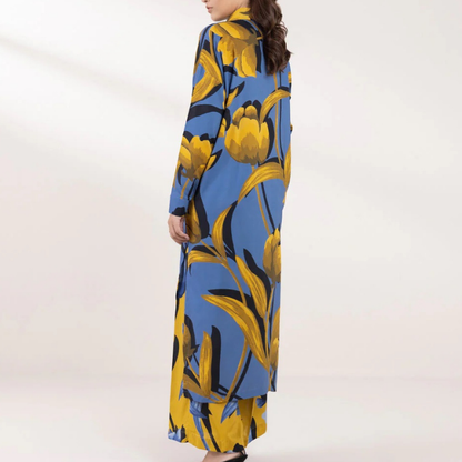 Mustard Printed Straight Shirt & Pants Co-Ord Set