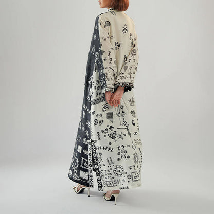 Monochrome Tribal Long Dress for women