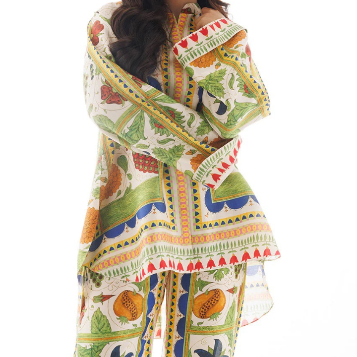 Fruit and Foliage Printed Co Ord Set For Women Modest Wear