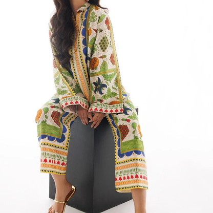Fruit and Foliage Printed Co Ord Set For Women Modest Wear