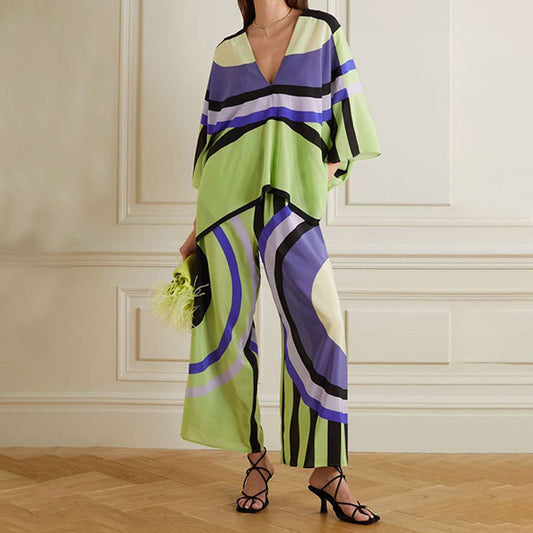 V-neck Style Circular Printed Co-Ord Set